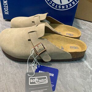 Birkenstock Boston Taupe Suede Soft Leather Women' Shoes New